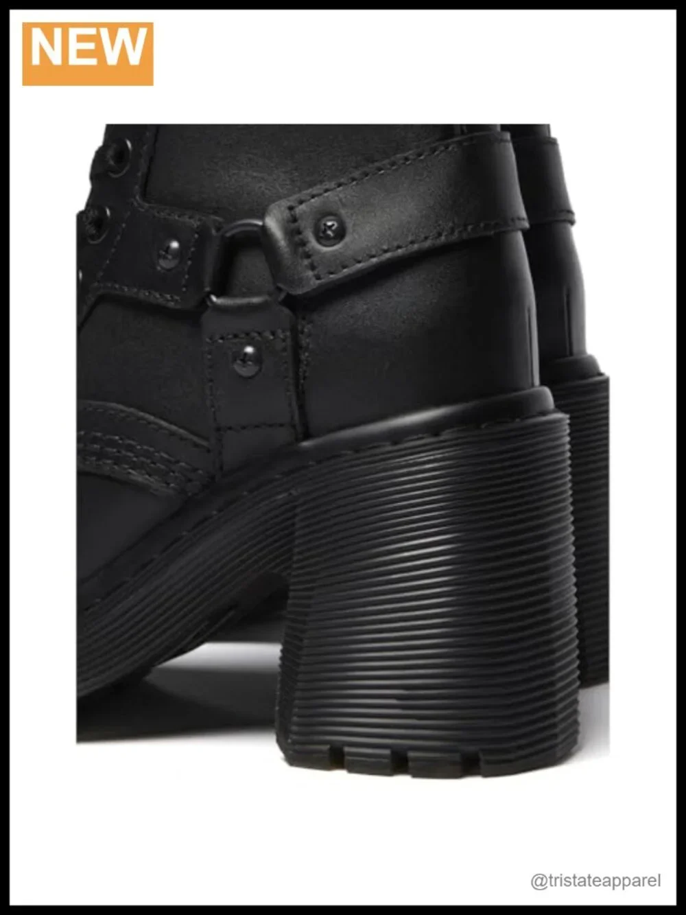 Women's Leather Ankle Boots Flare Heel Harness Zip, Gothic Style